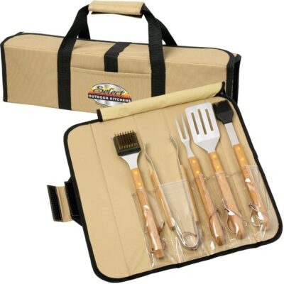 5 Piece BBQ Set (Bamboo) in Roll-Up Case-1